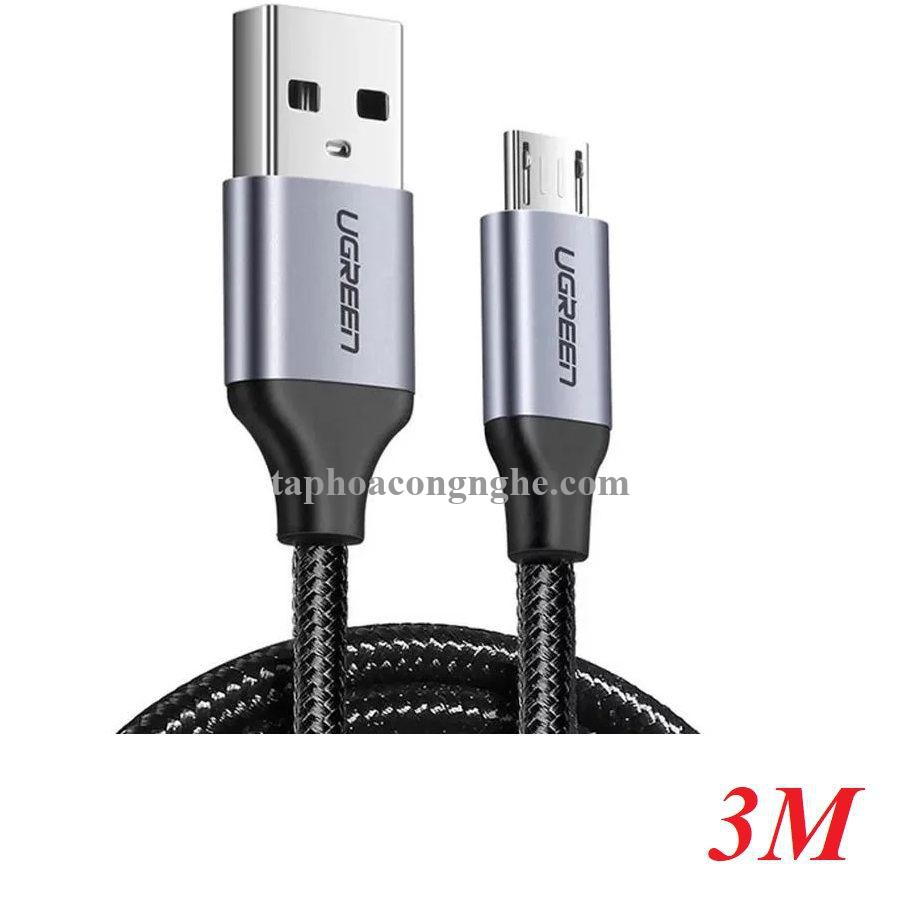 Ugreen 60403 3M QC3.0 màu đen đầu bọc nhôm chống nhiễu cáp Micro sang USB 2.0 sạc và truyền dữ liệu từ máy tính ra điện thoại US290 30060403